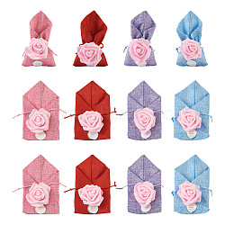 20Pcs 4 Colors Polyester Ramie Blended Yarn Jewelry Drawstring Gift Bags, Wedding Favor Candy Bags, Rose, Mixed Color, 17.8~18x9.5~9.7x0.2cm, 5pcs/color(ABAG-BT0001-05)