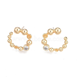 Brass Micro Pave Clear Cubic Zirconia Stud Earring Findings, for Half Drilled Beads, Nickel Free, Ring, Real 18K Gold Plated, 16.5x16.5mm, Pin: 0.8mm and 0.8mm(for half drilled beads)(KK-T062-247G)