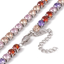 Classic Cubic Zirconia Tennis Necklace, 304 Stainless Steel Jewelry for Women, Stainless Steel Color, Colorful, 16.65 inch(42.3cm)(NJEW-G017-02B-P)