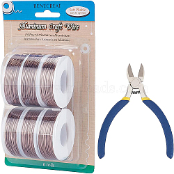 BENECREAT Round Aluminum Wire, with Iron Side Cutting Pliers, Coconut Brown, 20 Gauge, 0.8mm, 36m/roll, 6 rolls(AW-BC0003-31E-0.8mm)
