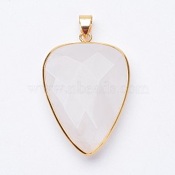 Faceted Natural Quartz Crystal Pendants, Rock Crystal Pendants, with Golden Tone Brass Findings, Teardrop, 40x27x7~9mm, Hole: 4x5mm(X-G-F340-02C)