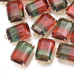 Two Tone Glass Pendants, with Brass Findings, Faceted, Rectangle, Golden, Colorful, 20.5x13x8mm, Hole: 1.5mm(GLAA-S179-03G)