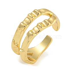 Brass Open Cuff Rings, Double Layer Wide Band Rings, Nuggets, Real 18K Gold Plated, 9.5mm, Inner Diameter: 19mm(RJEW-P127-04G)