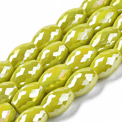 Electroplate Glass Beads Strands, AB Color Plated, Faceted, Oval, Green Yellow, 11x8mm, Hole: 1.2mm, about 60pcs/strand, 26.38 inch(67cm)(EGLA-S194-15A-A11)