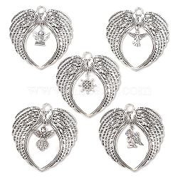 5Pcs 5 Styles Tibetan Style Alloy Big Pendants, Wing Charms, Antique Silver, 63x69x4mm, Hole: 6mm, 1pc/style(HJEW-JM02331)