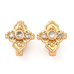 Brass Micro Pave Clear Cubic Zirconia Hook Clasps, Cross, Real 18K Gold Plated, 10x9x8mm, Hole: 1.4mm(KK-H513-12G)