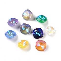 Glass Rhinestone Cabochons, Point Back, Faceted, Square, Mixed Color, 8x8x4.2mm(GLAA-K069-14B)