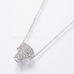 304 Stainless Steel Chain Necklaces, with Brass Micro Pave Cubic Zirconia Pendants, Stainless Steel Color, 18.3 inch(46.5cm), Pendant: 11x10x8.7mm(NJEW-O108-42P)