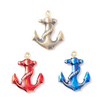 Rack Plating Brass Enamel  Pendants, Long-Lasting Plated, Real 18K Gold Plated, Cadmium Free & Nickel Free & Lead Free, Anchor, Mixed Color, 24x18.5x3.5mm, Hole: 1.2mm