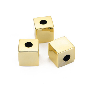 UV Plating Acrylic European Beads, Cube, Gold, 15x15x15mm, Hole: 6mm