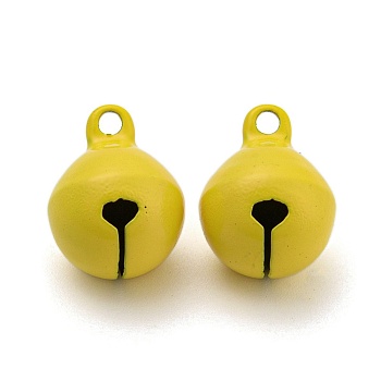 Spray Painted Brass Bell Pendants, Bell Charms, Yellow, 17.5x14mm, Hole: 2x2.5mm