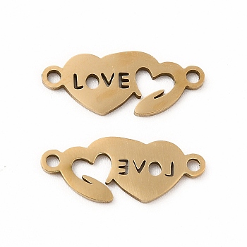 201 Stainless Steel Connector Charms, Double Heart Links with Love, Golden, 7.5x18x1mm, Hole: 1.4mm