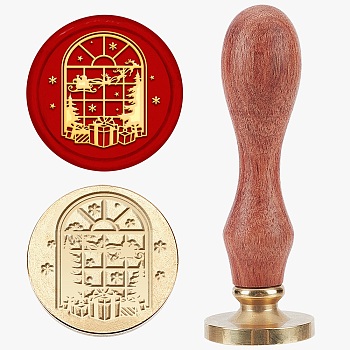 Christmas Wax Seal Stamp Set, Sealing Wax Stamp Solid Brass Head with Wood Handle, for Envelopes Invitations, Gift Card, Window, 83x22mm, Stamps: 25x14.5mm