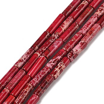 Dyed Natural Imperial Jasper Beads Strands, Column, Crimson, 13~14x4.5mm, Hole: 1.4mm, about 30pcs/strand, 15.79~15.94''(40.1~40.5cm)