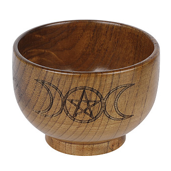 Triple Goddess Pentagram Wooden Bowl Ornament, for Altar Ceremony Ritual Use Decoration, 90~100mm