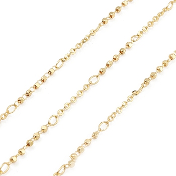 Brass Cube Beaded Link Chains, Unwelded, with Spool, Real 18K Gold Plated, 2x2x0.2mm, 18x2mm