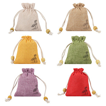 24Pcs 6 Colors Flower Printed Cloth Drawstring Bags, Sachet Pouches, Rectangle, Mixed Color, 10.5x8.4x0.5cm, 4pcs/color