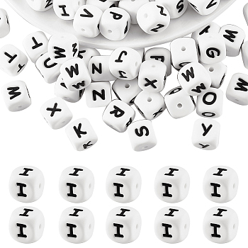 20Pcs White Cube Letter Silicone Beads, Alphabet Beads for Bracelet Necklace Jewelry Making, Focal Beads, Letter I, 12x12x12x12mm, Hole: 2mm