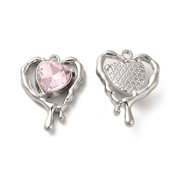 Glass Melting Heart Pendant, with Platinum Alloy Findings, Lead Free & Cadmium Free, Pink, 20x15.5x5.5mm, Hole: 1.4mm