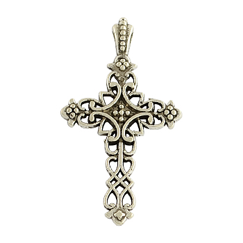 Tibetan Style Alloy Cross Gothic Pendants, Cadmium Free & Lead Free, Antique Silver, 38x21x4mm, Hole: 2.5x1.5mm