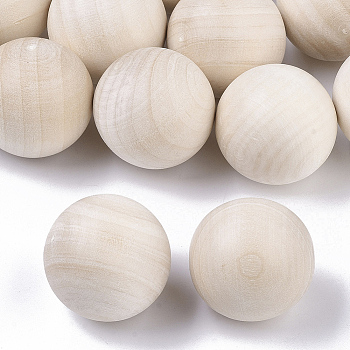 Natural Wooden Round Ball, DIY Decorative Wood Crafting Balls, Unfinished Wood Sphere, No Hole/Undrilled, Undyed, Lead Free, Antique White, 29~30mm
