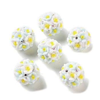 Luminous Resin Pave Rhinestone Beads, Glow in the Dark Flower Round Beads with Porcelain, Pale Turquoise, 19mm, Hole: 2mm
