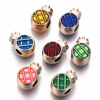 UV Plating Acrylic Beads, with Enamel, Pineapple, Light Gold, Mixed Color, 15x10x8mm, Hole: 3.5mm