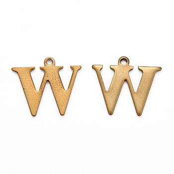 304 Stainless Steel Alphabet Charms, Antique Bronze, Letter.W, 12x14x0.7mm, Hole: 1mm