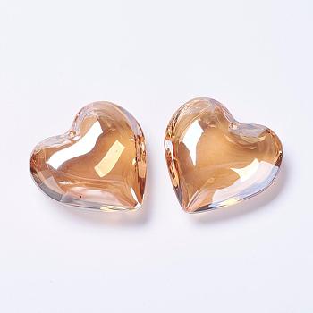 Glass Pendants, Heart, Sandy Brown, 42x43.5x15mm, Hole: 2mm