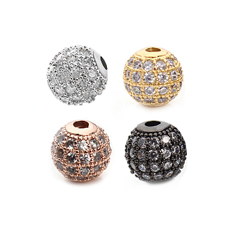 CZ Brass Micro Pave Grade AAA Clear Color Cubic Zirconia Round Beads, Cadmium Free & Nickel Free & Lead Free, Mixed Color, 6mm, Hole: 1mm