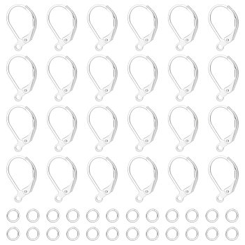 Brass Leverback Earring Findings, with Brass Jump Rings, 925 Sterling Silver Plated, 15.6x10x2mm, Hole: 1.4mm, Pin: 0.8mm