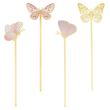 4Pcs 4 Styles Printed Brass Bookmarks, Butterfly, Pink, 160~170x38~53x0.5mm, 1pc/style