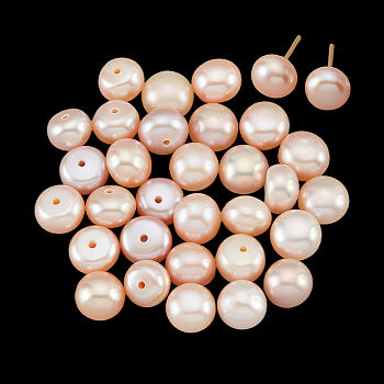 Natural Cultured Freshwater Pearl Beads, Half Drilled Hole, Half Round, Pink, 6.5~7x5~6mm, Hole: 1mm, 30pcs/box