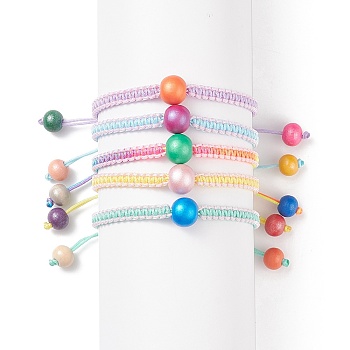 5Pcs 5Pcs Natural Wood Round Braided Bead Bracelets Set, Stackable Adjustable Bracelets for Women, Mixed Color, Inner Diameter: 2~2-3/4 inch(5.2~6.9cm), 1Pc/color
