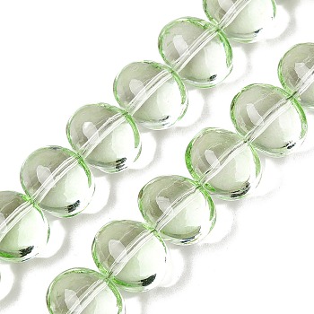 Transparent Electroplate Glass Beads Strands, Oval, Lime Green, 14.5x11x10~10.5mm, Hole: 1.2mm, about 54~55pcs/strand, 24.17~24.41 inch(61.4~62cm)