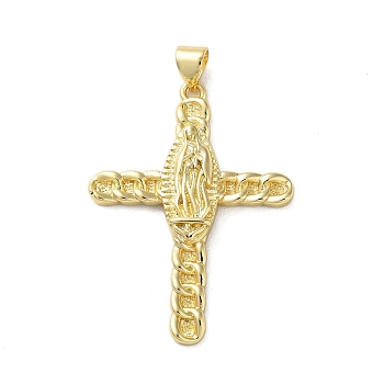 Brass Pendants, Cross, Real 18K Gold Plated, 36x26.5x3.5mm, Hole: 4.5x3.5mm