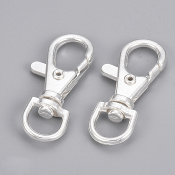 Alloy Swivel Lobster Claw Clasps, Swivel Snap Hooks, Silver Color Plated, 39.5x17x6.5mm, Hole: 6x9mm
