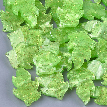 Cellulose Acetate(Resin) Pendants, Leaf, Lime Green, 25.5x15x4.5~5mm, Hole: 1.2mm