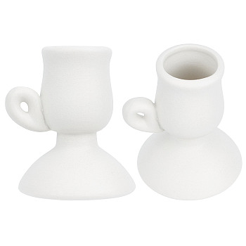 Creative Goblet Shape Porcelain Candle Holder, Round Candlestick Base with Handle, White, 6.8x6.5x8.15cm, Inner Diameter: 2.9cm, 2pcs/box
