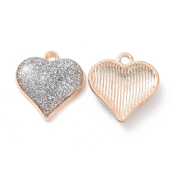 Alloy Enamel Pendants, with Sequins, Light Gold, Heart Charm, Gray, 17.5x16.5x3.5mm, Hole: 1.6mm
