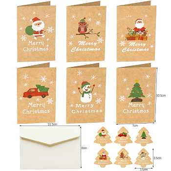 6Pcs Tent-fold Card and 6Pcs Envelope Set, with 6Pcs Tree Stickers, Christmas Themed Pattern, for Festival Greeting, Party Invitation, Mixed Color, 142x15x5mm