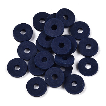 Handmade Polymer Clay Beads, Disc/Flat Round, Heishi Beads, Prussian Blue, 4x1mm, Hole: 1mm, about 55000pcs/1000g