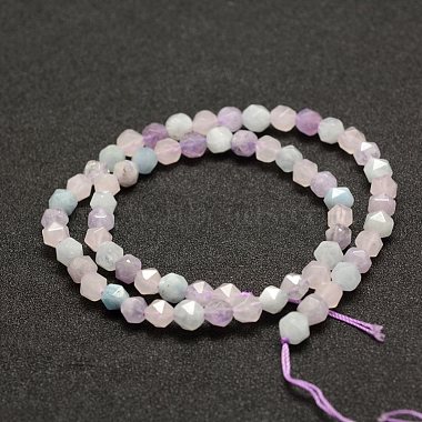 Chapelets de perles aigue-marine naturelles et quartz rose et améthyste(G-G682-34-6mm)-2