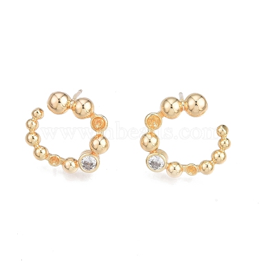 Real 18K Gold Plated Clear Ring Brass+Cubic Zirconia Stud Earring Findings