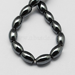Non-magnetic Synthetic Hematite Beads Strands, Grade A, Oval, Black, 9x6x6mm, Hole: 1mm, about 43pcs/strand, 15.5 inch(X-G-Q896-9x6mm)
