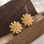 Brass Stud Earrings, Flower, Real 18K Gold Plated, 10x10mm(EJEW-Q014-34G)