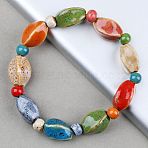 Handmade Porcelain Beaded Stretch Bracelets for Women, Oval, Inner Diameter: 2-1/2 inch(6.5cm)(FS-WG726AB-09)
