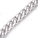 Tarnish Resistant 201 Stainless Steel Cuban Link Chains, Chunky Curb Chains, Twisted Chains, Unwelded, Stainless Steel Color, 7.3mm, Links: 11.3x7.3x2mm(CHS-L020-036A-P)
