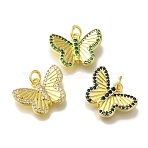 Rack Plating Brass Micro Pave Cubic Zirconia Pendant, with Jump Rings, Lead Free & Cadmium Free, Long-Lasting Plated, Golden, Butterfly, Mixed Color, 13x20x4mm(KK-H485-07G)