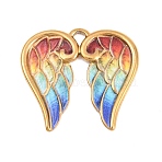 304 Stainless Steel Enamel Pendants, Wing Charms, Ion Plating(IP), Golden, Colorful, 21x23x2mm, Hole: 1.7mm(STAS-F366-01G)